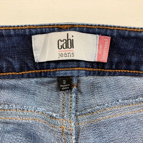 CAbi Jeans Women’s 2 Blue Denim #3937 Slim Boyfriend Low Rise Two Tone Star - Picture 8 of 13